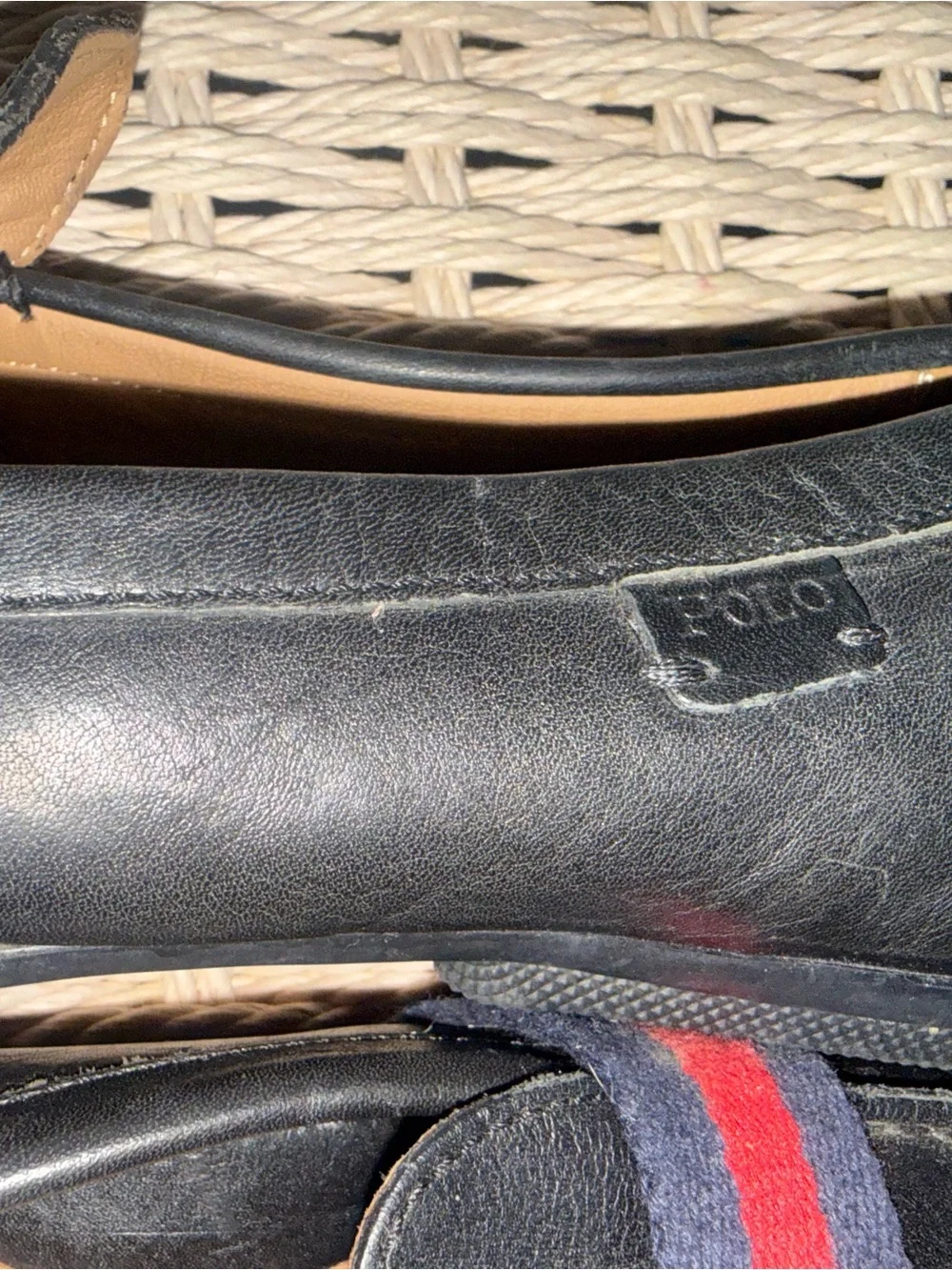 Polo Ralph Lauren Black Leather Loafers with Red Stripe size 10 men’s